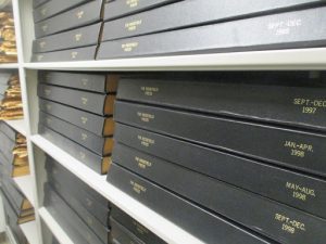 Bound archival volumes of the Ridgefield Press
