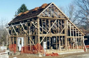 A building frame with no walls or windows